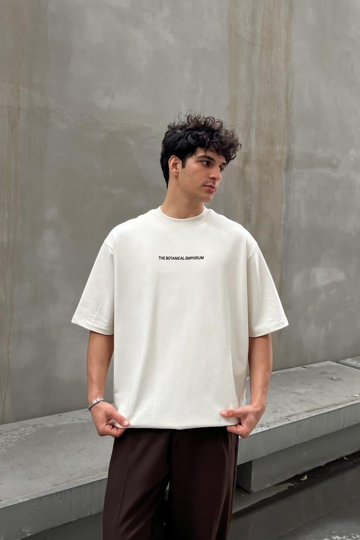 Botanical Emporium Nakışlı Ekru Oversize Tişört