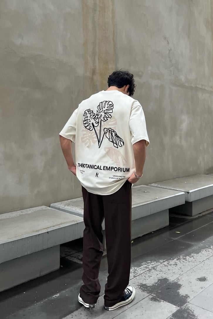 Botanical Emporium Nakışlı Ekru Oversize Tişört