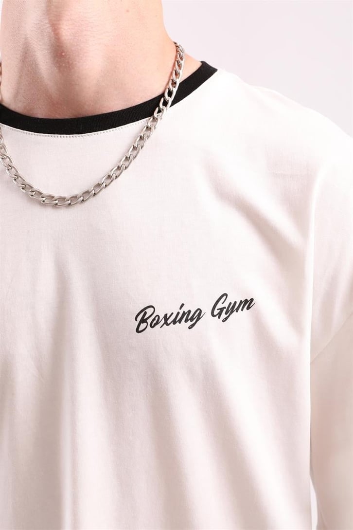 Boxing Gym Baskılı Beyaz Oversize Tişört