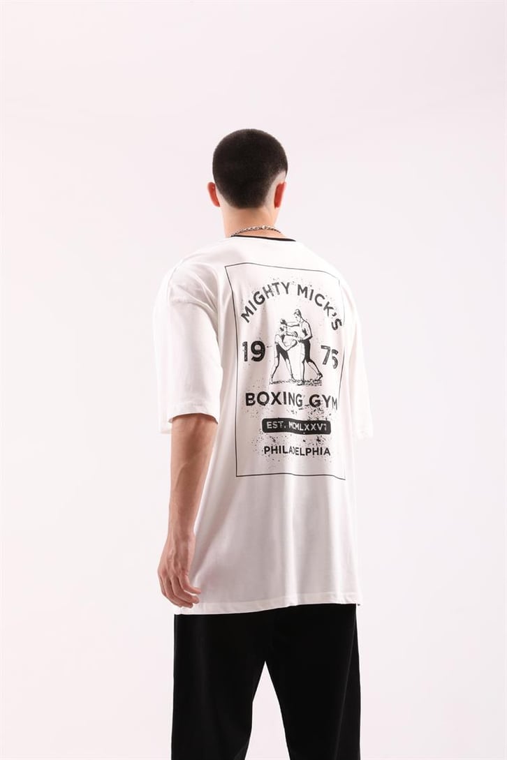 Boxing Gym Baskılı Beyaz Oversize Tişört