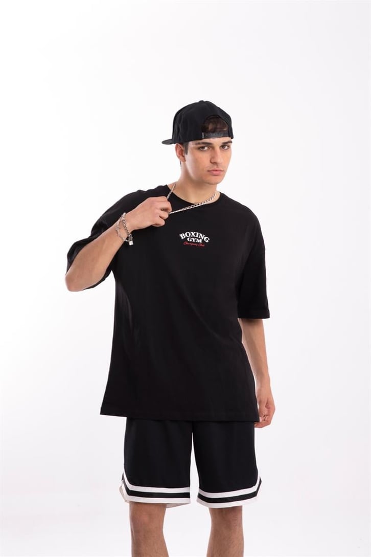 Boxing Gym Baskılı Siyah Oversize Tişört