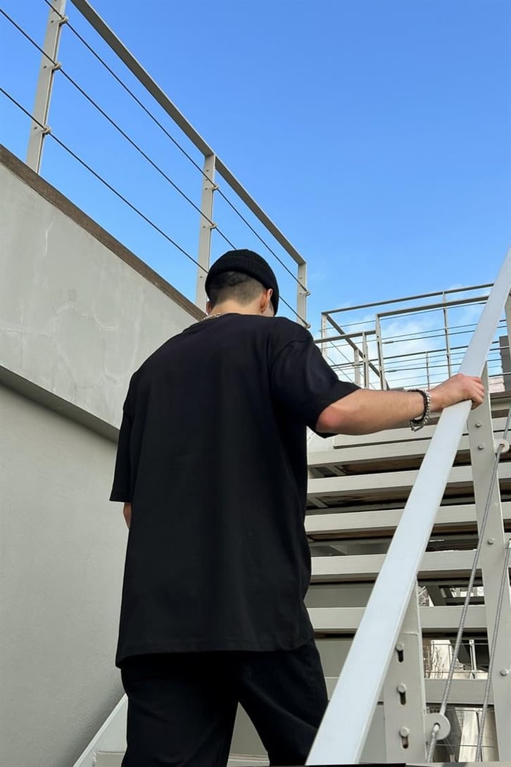 Brooklyn Baskılı Siyah Oversize Tişört