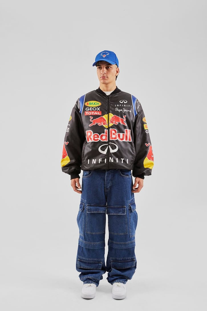 Bull Baskılı Siyah Racing Ceket