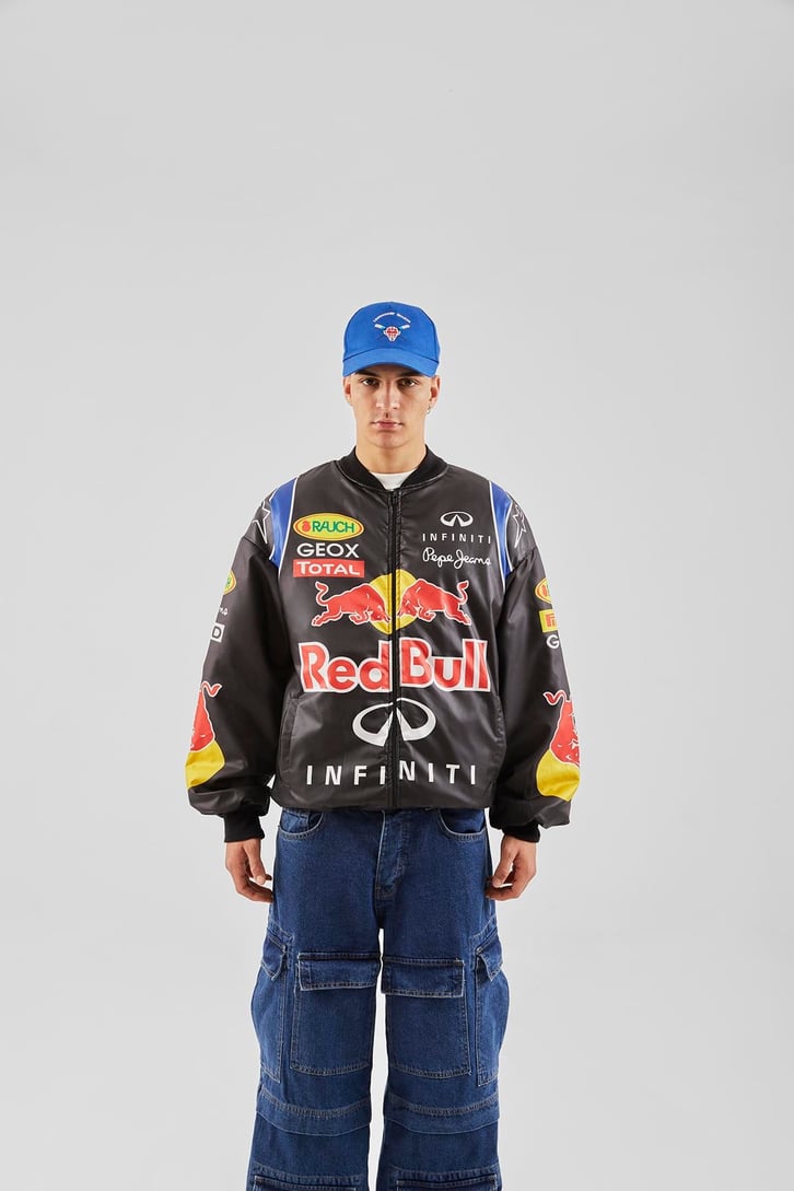 Bull Baskılı Siyah Racing Ceket