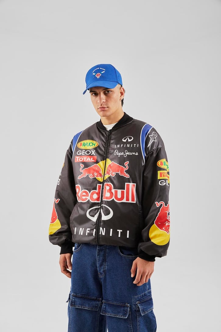 Bull Baskılı Siyah Racing Ceket