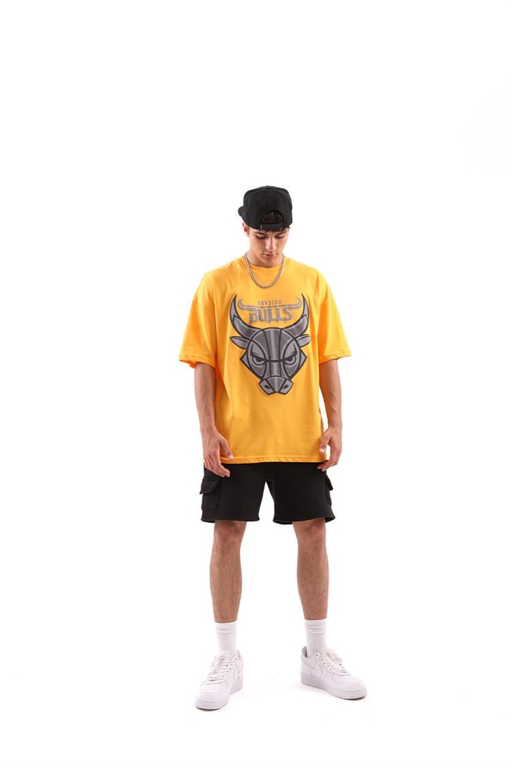 Bulls Baskılı Sarı Oversize Tişört