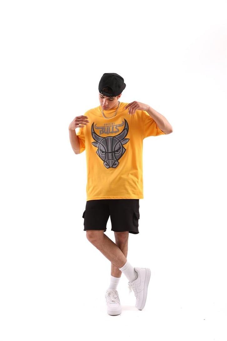 Bulls Baskılı Sarı Oversize Tişört