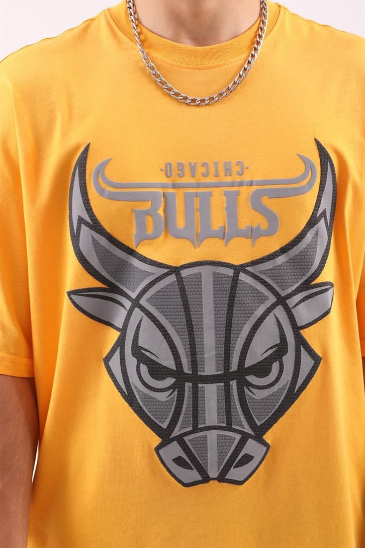 Bulls Baskılı Sarı Oversize Tişört