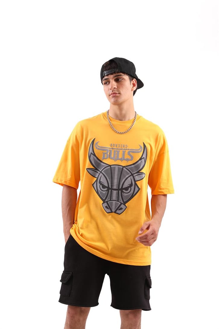 Bulls Baskılı Sarı Oversize Tişört