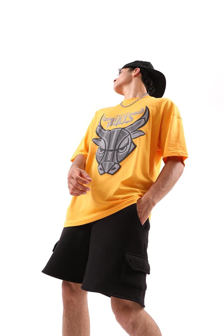 Bulls Baskılı Sarı Oversize Tişört