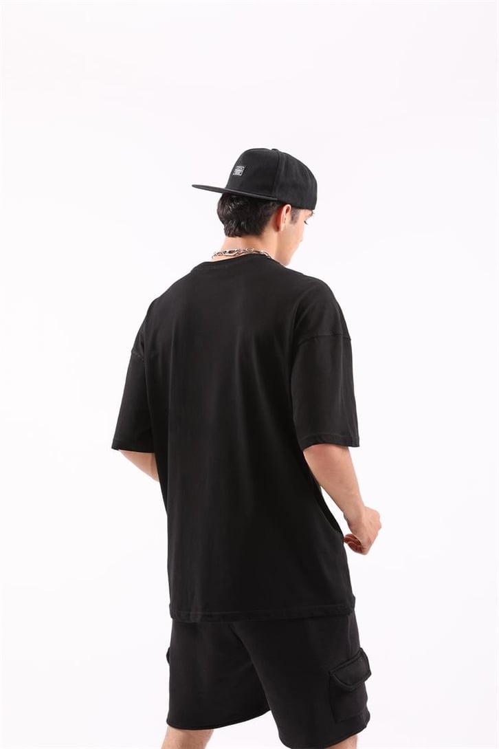 Bulls Baskılı Siyah Oversize Tişört