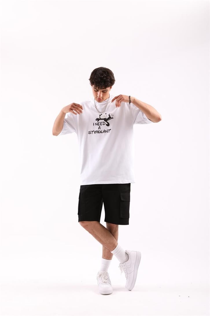 But Fierce Baskılı Beyaz Oversize Tişört