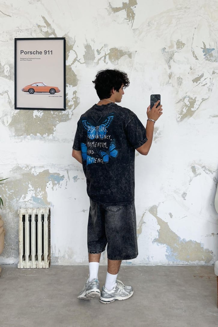 Butterfly Acid Wash Oversize Tişört