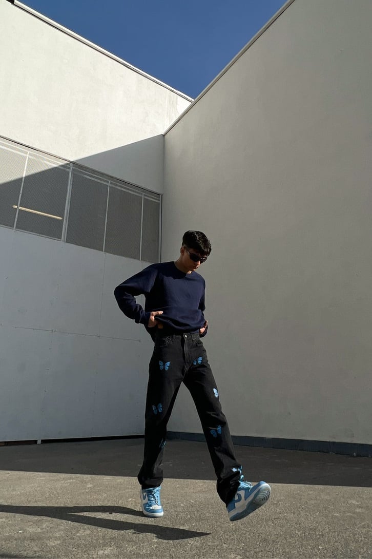 Butterfly Baskılı Siyah Regular Fit Jean