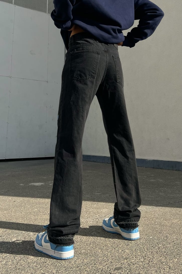 Butterfly Baskılı Siyah Regular Fit Jean