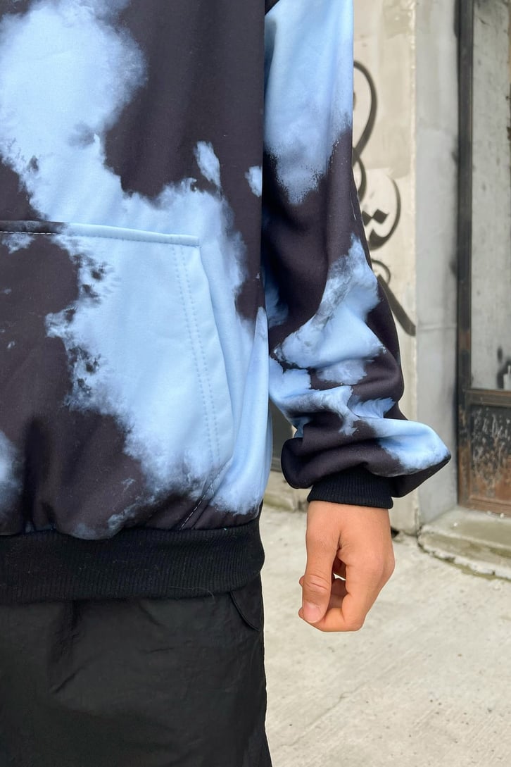 Butterfly Batik Desen Mavi Oversize Hoodie