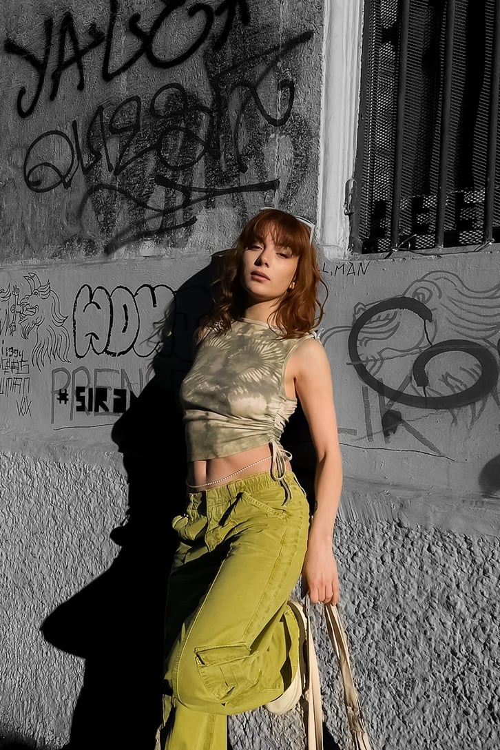 Büzgülü Batik Desen Crop