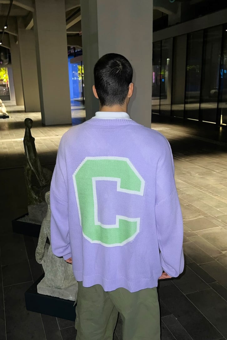 C Letter Oversize Gri Triko Kazak