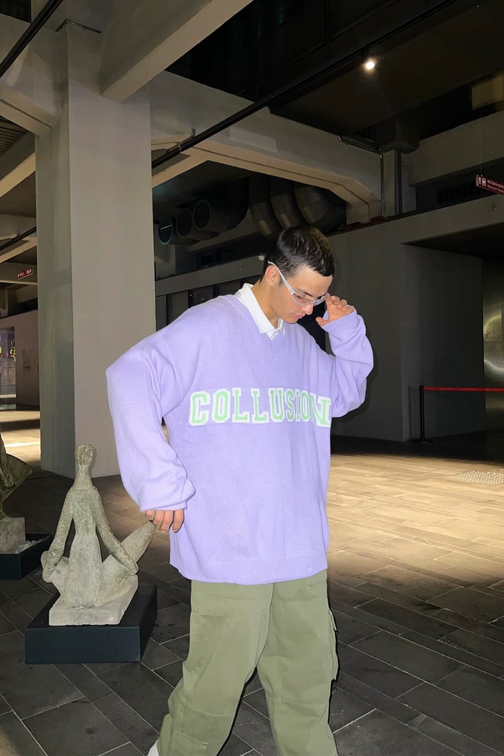 C Letter Oversize Gri Triko Kazak