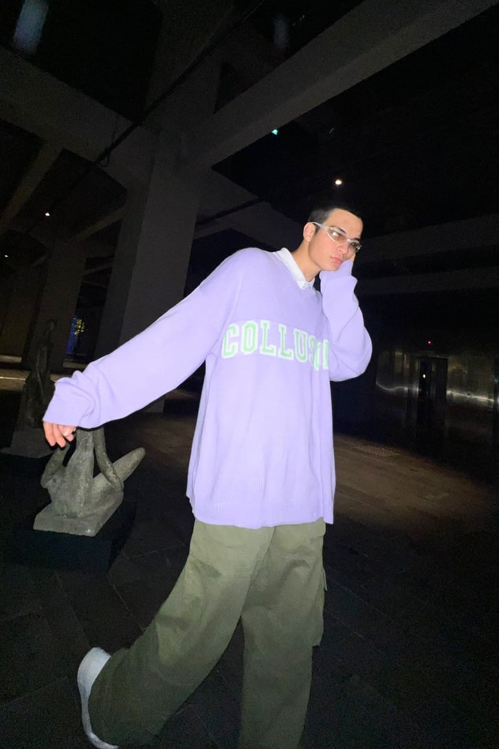 C Letter Oversize Gri Triko Kazak