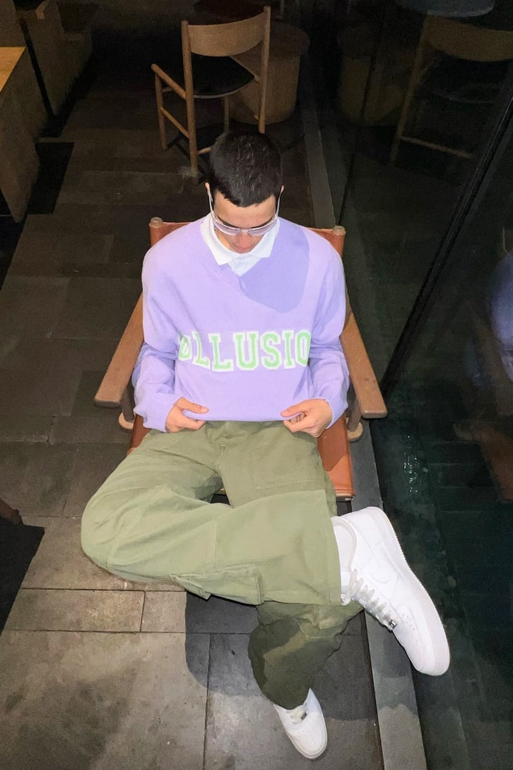 C Letter Oversize Gri Triko Kazak