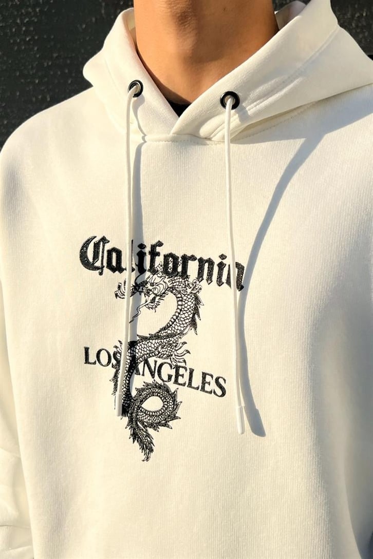 California Dragon Beyaz İçi Pamuklu Oversize Hoodie