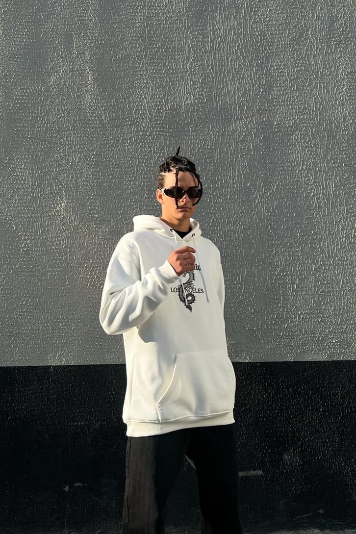 California Dragon Beyaz İçi Pamuklu Oversize Hoodie