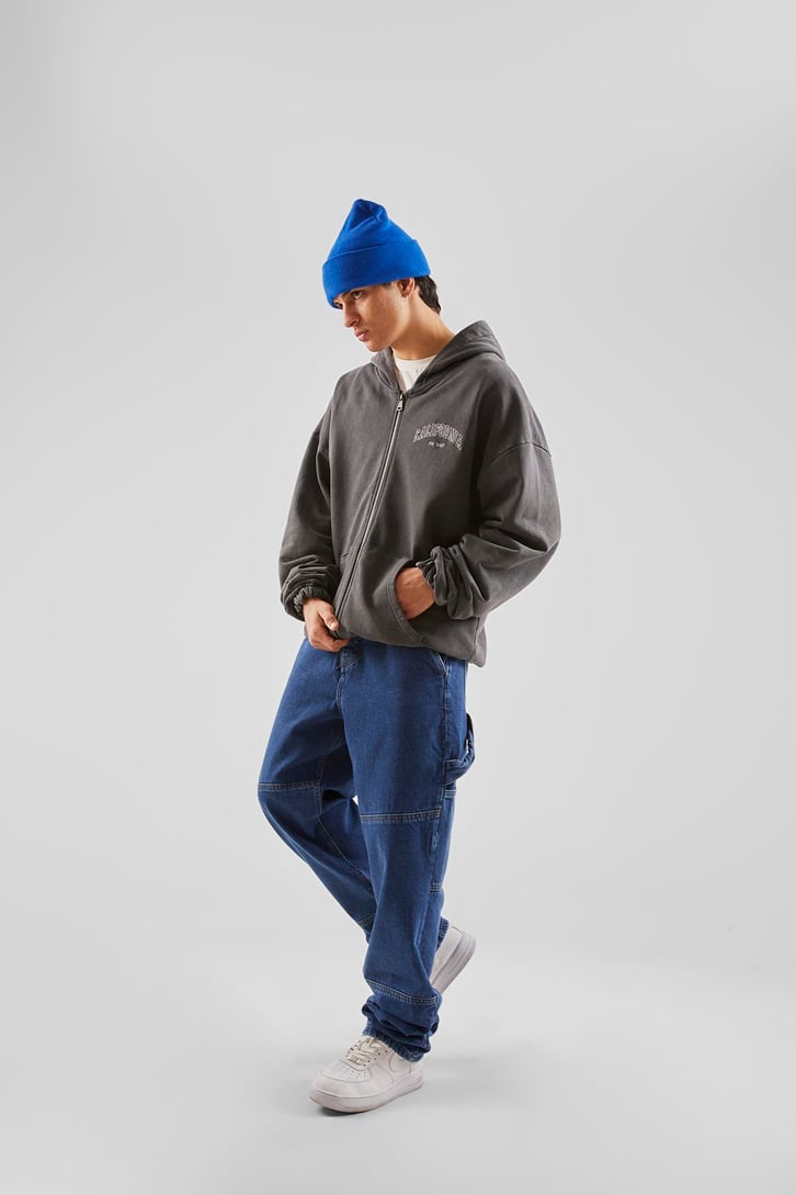 California Nakışlı Antrasit Zip Hoodie