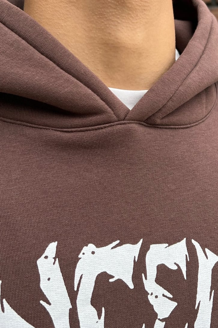 Cancelled Baskılı Kahverengi Oversize Hoodie