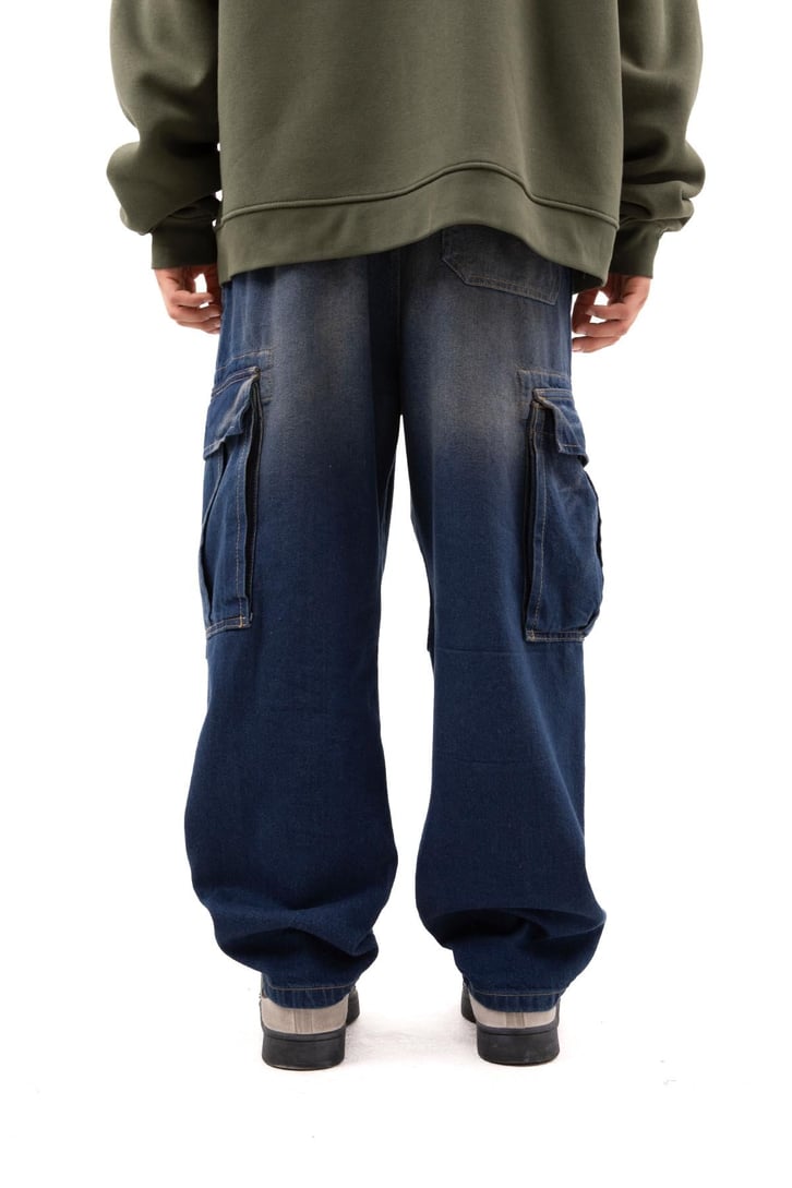 Cargo Pocket Lacivert Baggy Jean