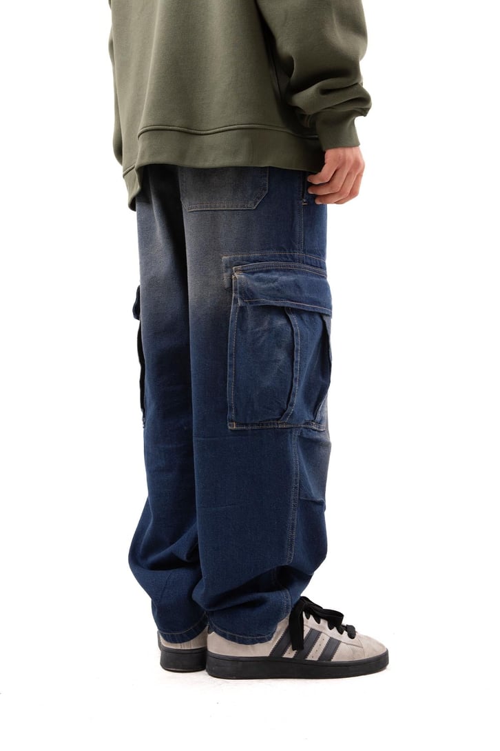 Cargo Pocket Lacivert Baggy Jean