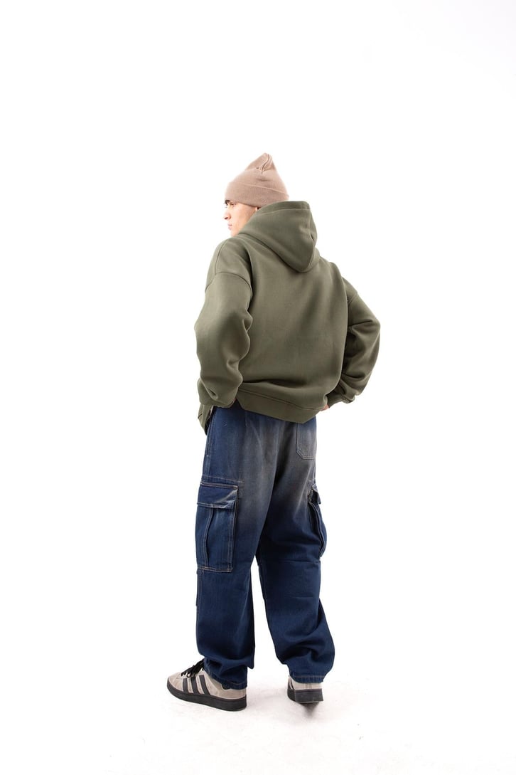 Cargo Pocket Lacivert Baggy Jean