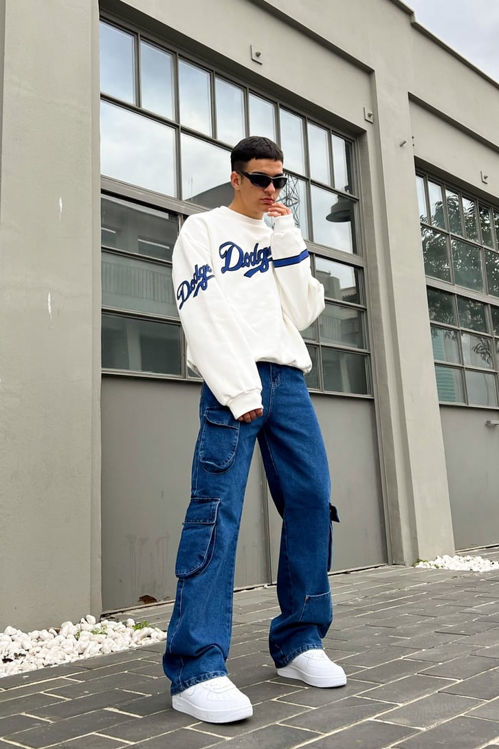 Cargo Pocket Mavi Baggy Jean