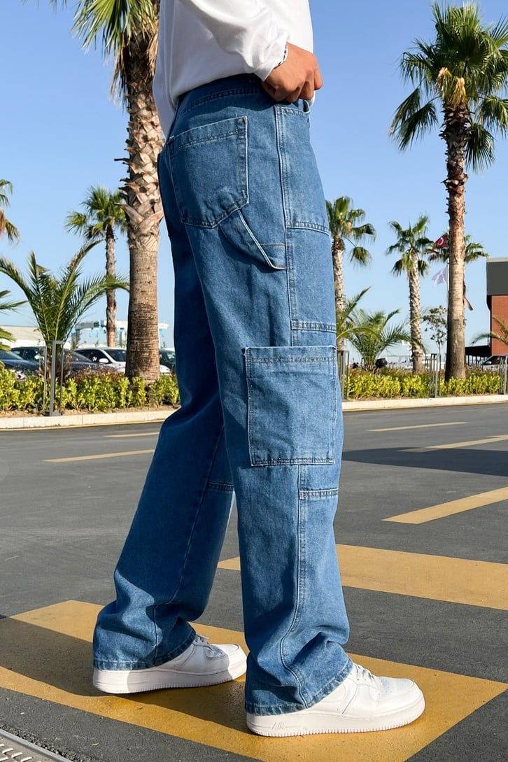 Cargo Pocket Mavi Baggy Jean