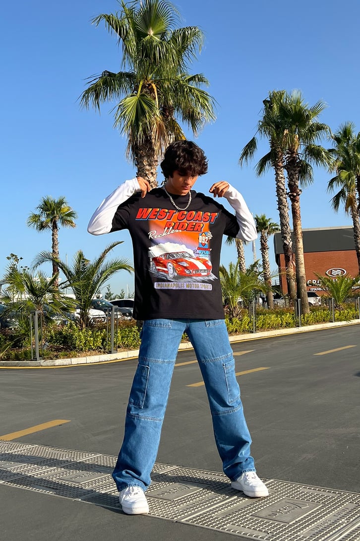 Cargo Pocket Mavi Baggy Jean