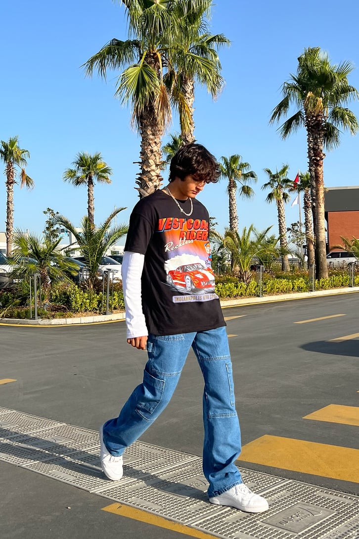 Cargo Pocket Mavi Baggy Jean
