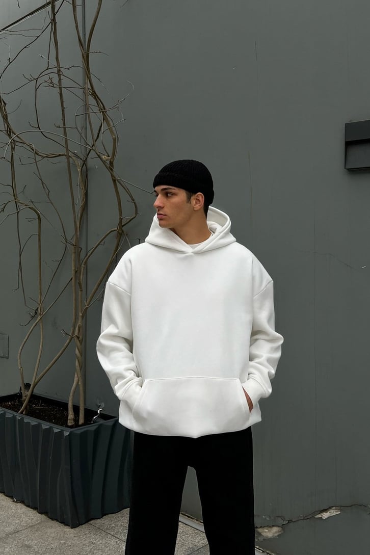 Carmelite Sırt Baskılı Beyaz Oversize Hoodie