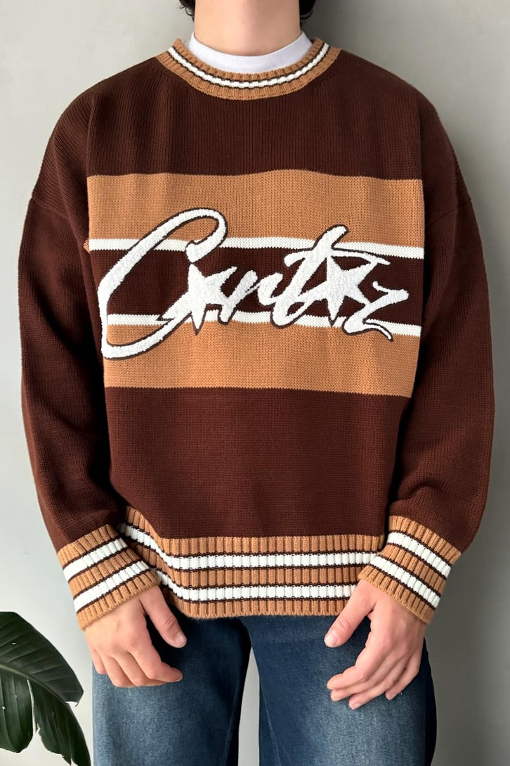 Cartez Nakışlı Çizgili Oversize Kazak