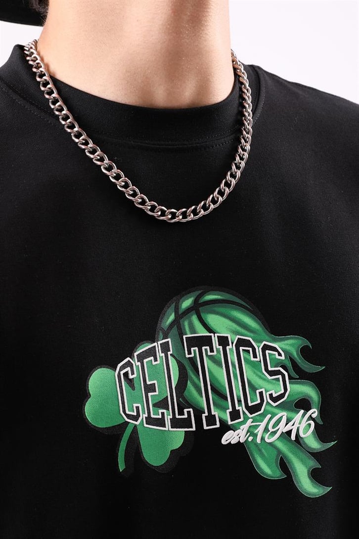 Celtıcs Baskılı Siyah Oversize Tshırt