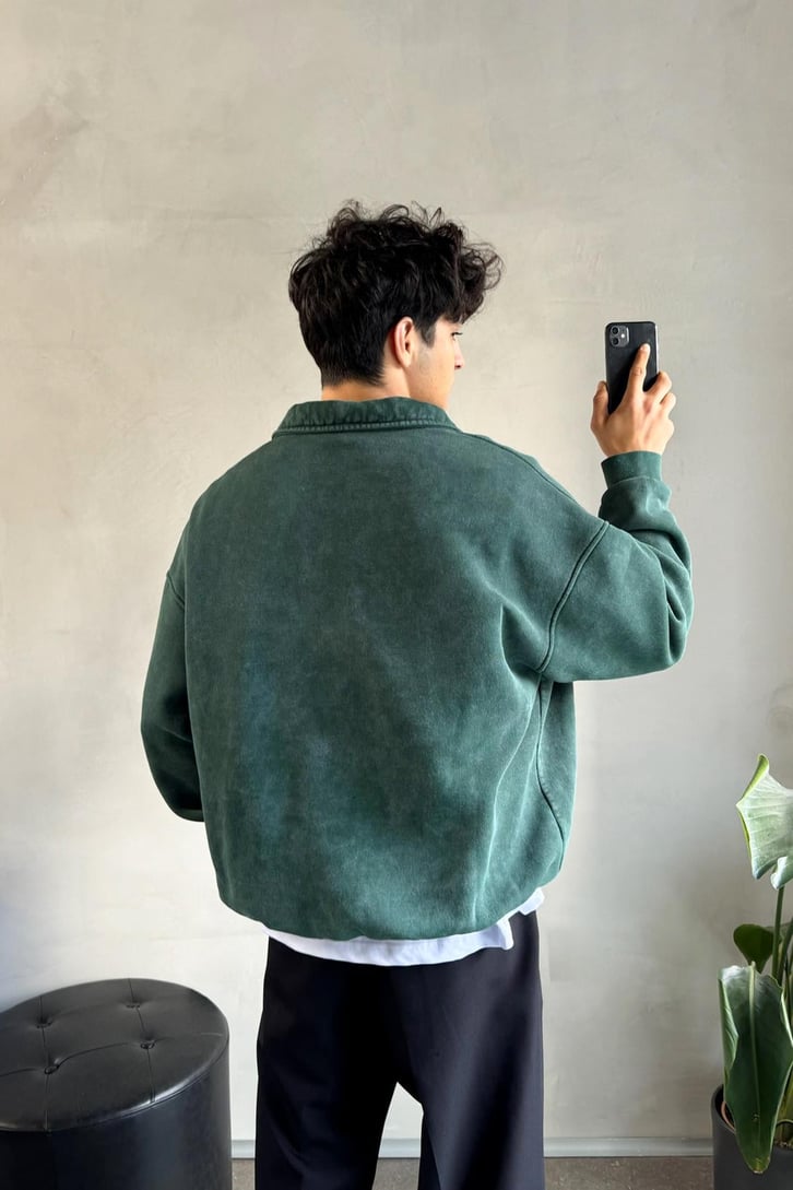 Cep Detay Polo Yaka Sweatshirt