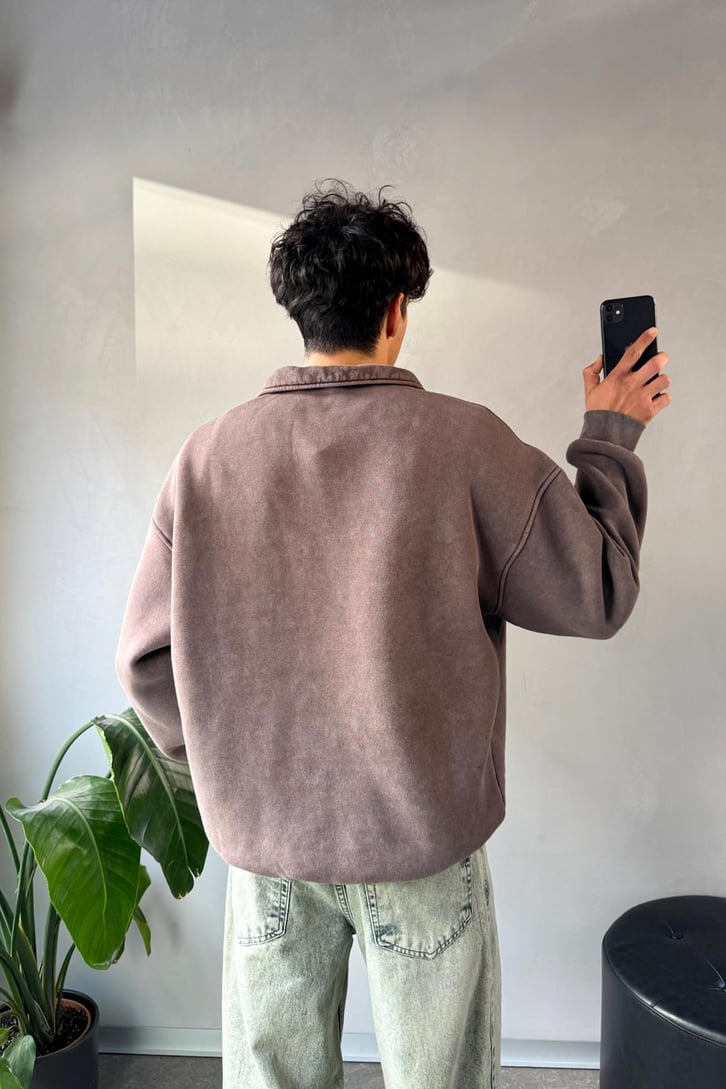 Cep Detay Polo Yaka Sweatshirt