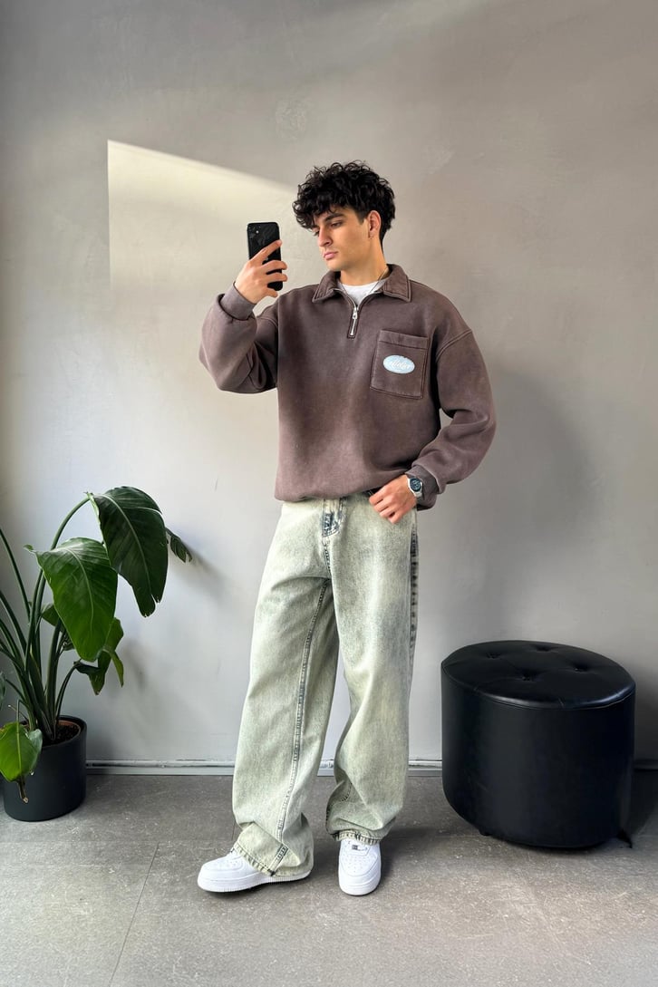 Cep Detay Polo Yaka Sweatshirt