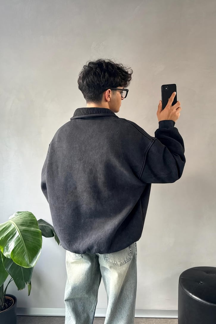 Cep Detay Polo Yaka Sweatshirt