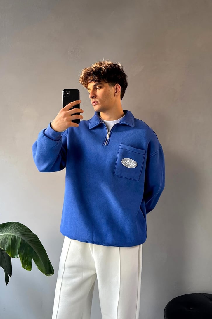 Cep Detay Polo Yaka Sweatshirt