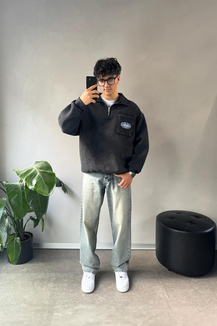 Cep Detay Polo Yaka Sweatshirt