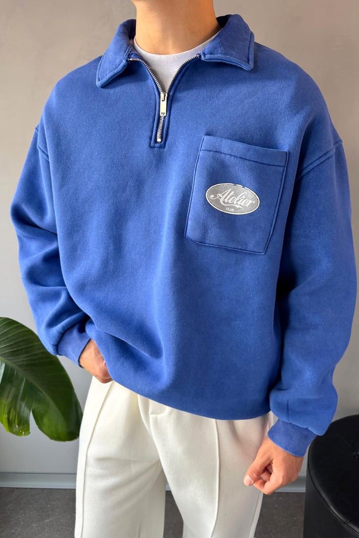 Cep Detay Polo Yaka Sweatshirt