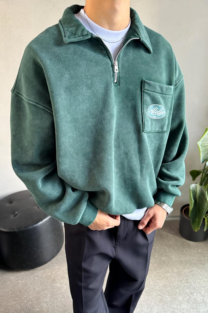 Cep Detay Polo Yaka Sweatshirt