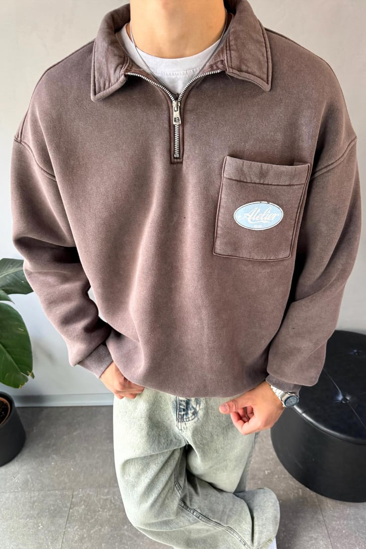 Cep Detay Polo Yaka Sweatshirt