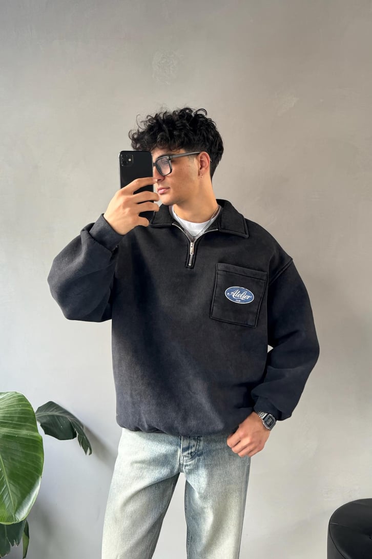 Cep Detay Polo Yaka Sweatshirt