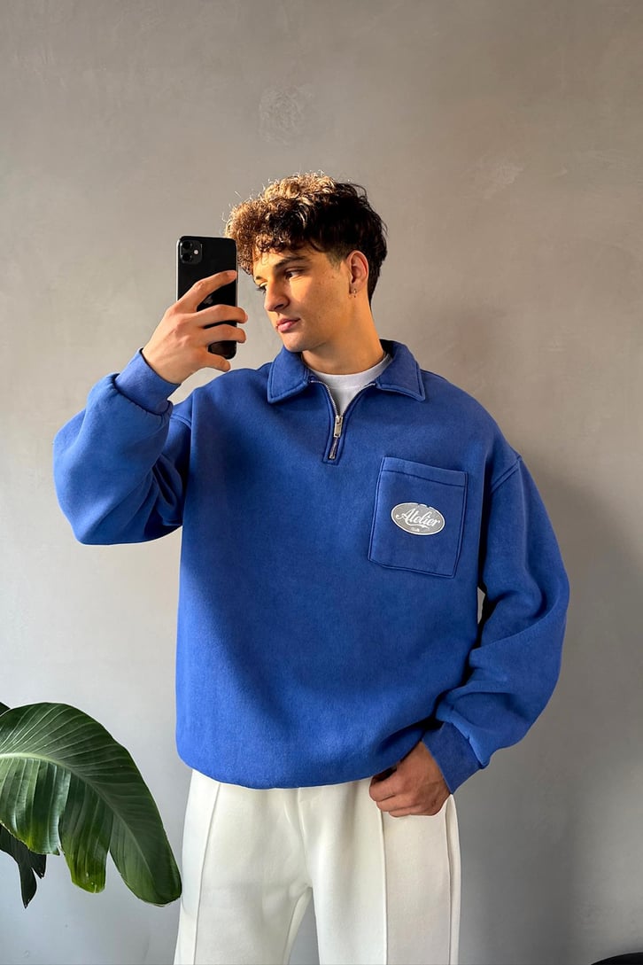 Cep Detay Polo Yaka Sweatshirt